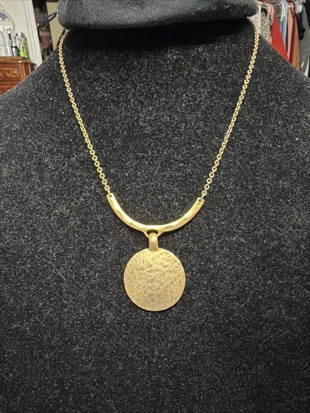 Lia Sophia Gold-Tone Textured Disc Pendant Necklace - Women Jewelry 18”